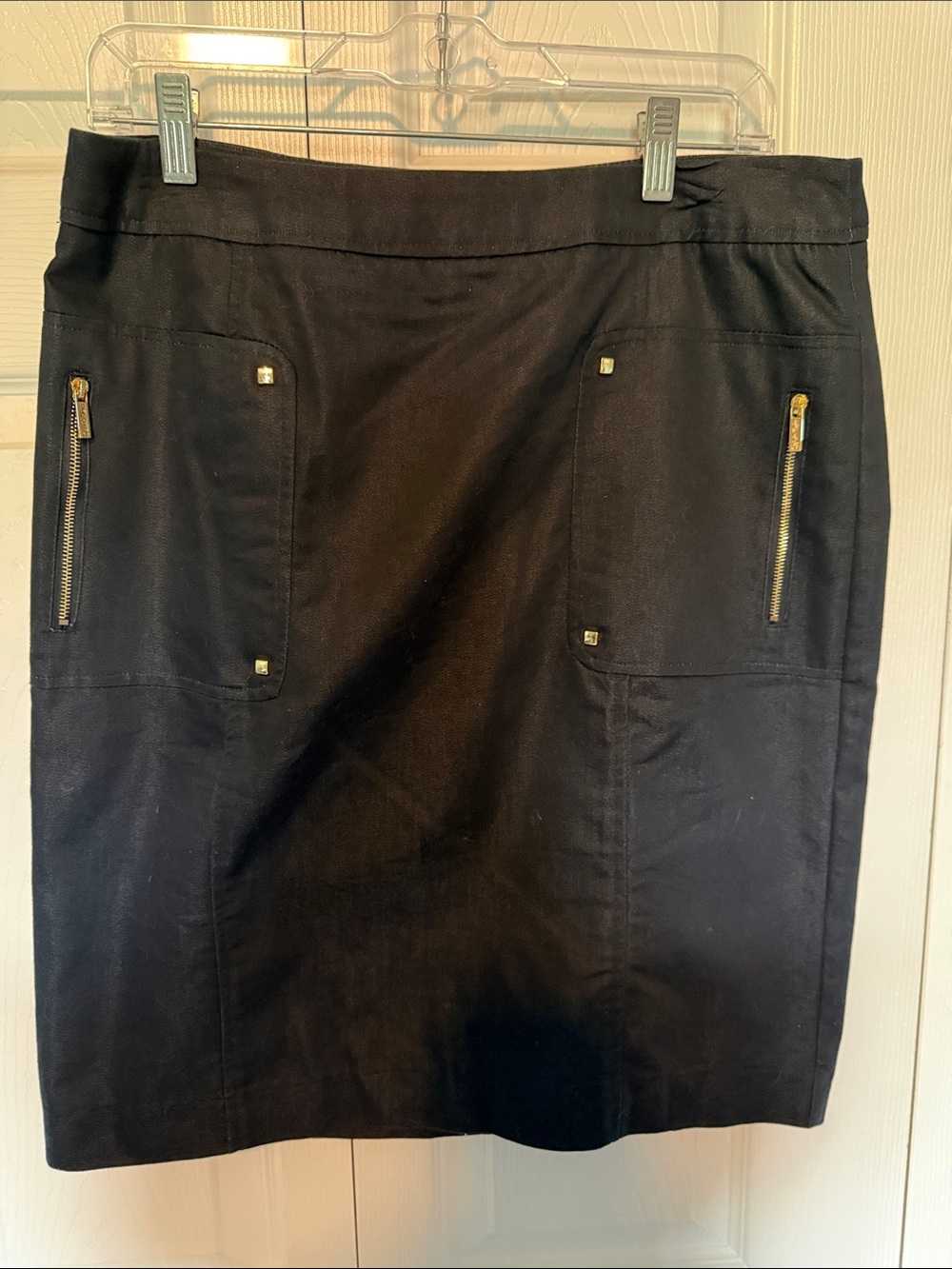Calvin Klein Black Pencil Skirt with Gold Zipper Accents